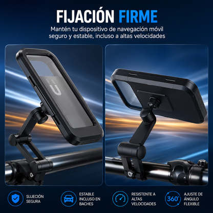 SOPORTE IMPERMEABLE PARA CELULAR EN VOLANTE — Navegación segura y control en cada recorrido