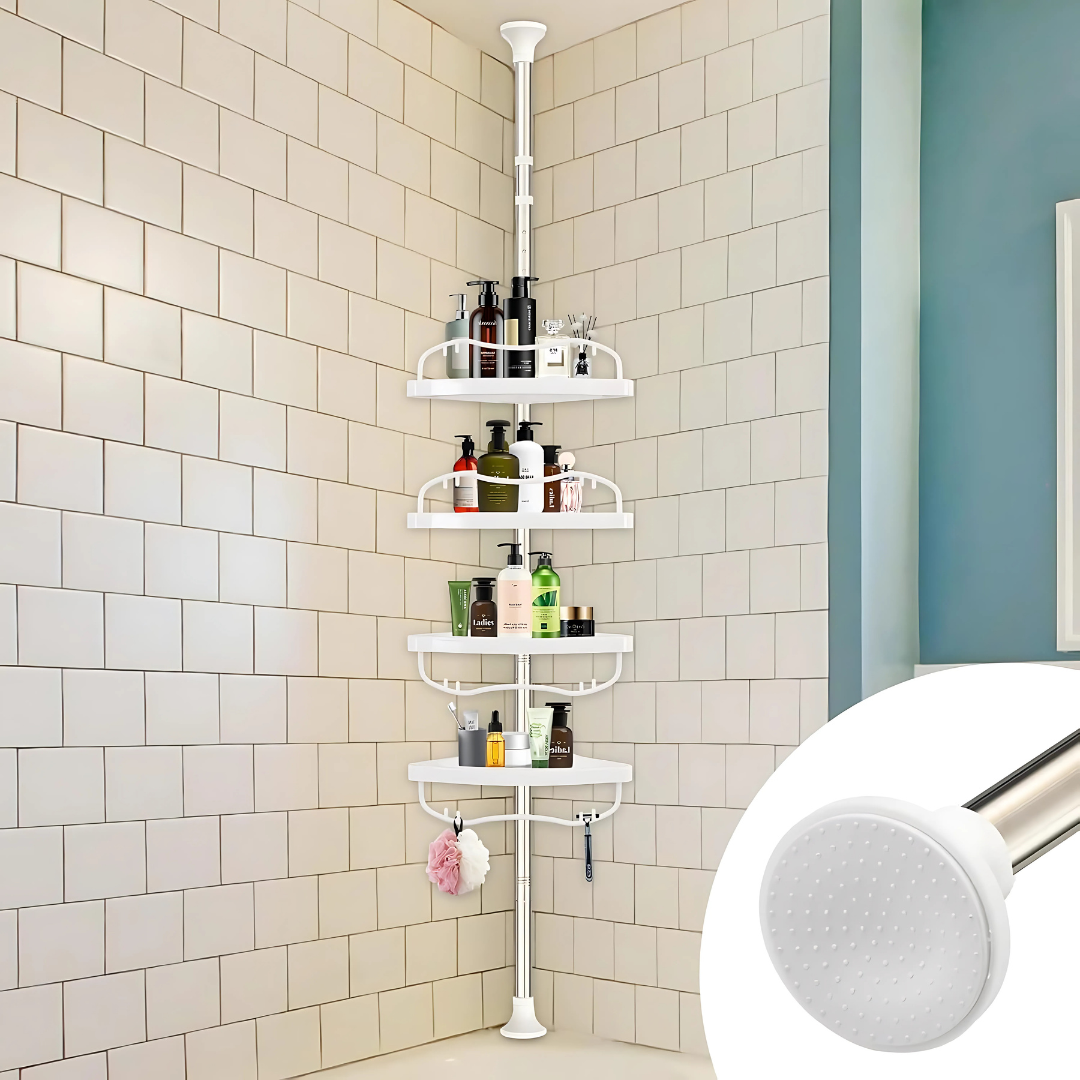 ORGANIZADOR RACK ESQUINERO PARA BAÑO – Aprovecha cada rincón, elimina el desorden y ten todo al alcance sin perforar paredes