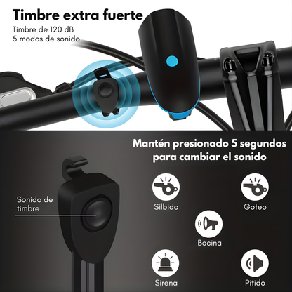 LUZ LED PARA BICICLETA CON BOCINA – Visibilidad total, alerta sonora y seguridad en cada recorrido