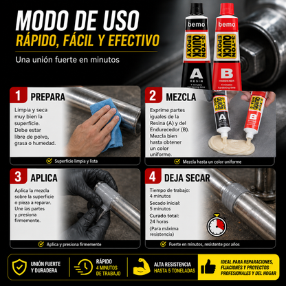 PEGAMENTO EPÓXICO QUICK 3 - Unión tipo soldadura