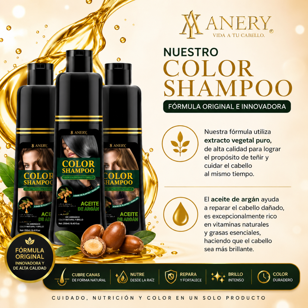 SHAMPOO COLOR – Cubre, matiza y realza tu cabello en negro o castaño desde la primera aplicación