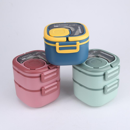 LONCHERA TERMICA DE DOBLE COMPARTIMENTO CON CAPACIDAD DE 900 ML Y 1000 ML - Comida organizada, práctica y lista para llevar