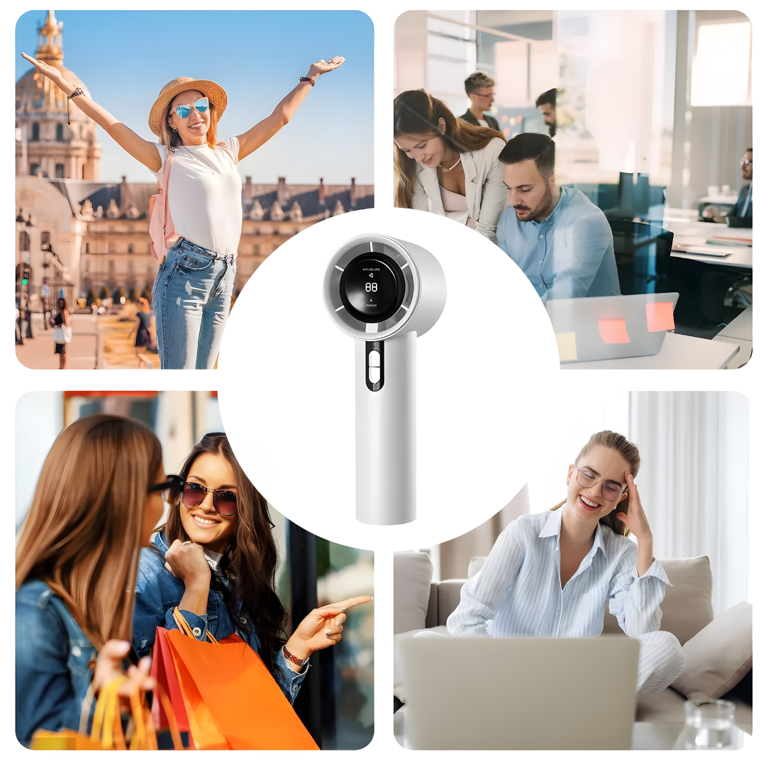 VENTILADOR INALÁMBRICO PORTÁTIL – Aire fresco, movilidad total y comodidad en cualquier lugar