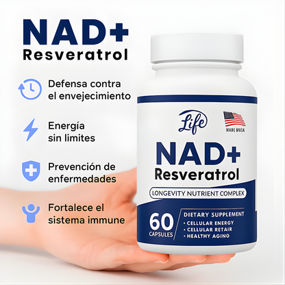 NAD RESVERATROL (OPTIMIZA LA FUNCIÓN COGNITIVA Y REFUERZA LAS NEURONAS) – Energía celular, enfoque mental y apoyo antioxidante avanzado