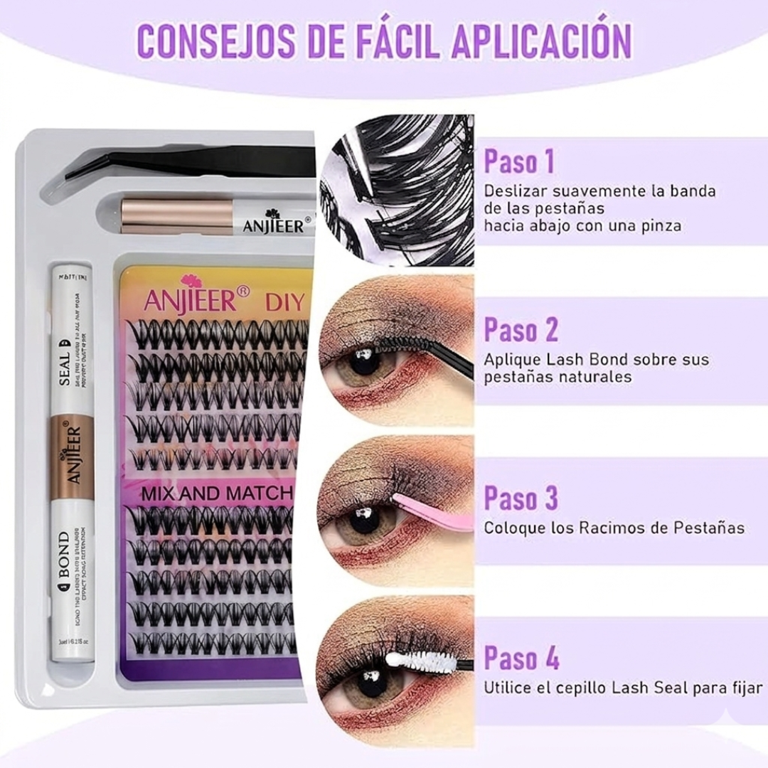 KIT DE PESTAÑAS ANJIEER DIY LASHES - Extensiones profesionales en minutos desde casa