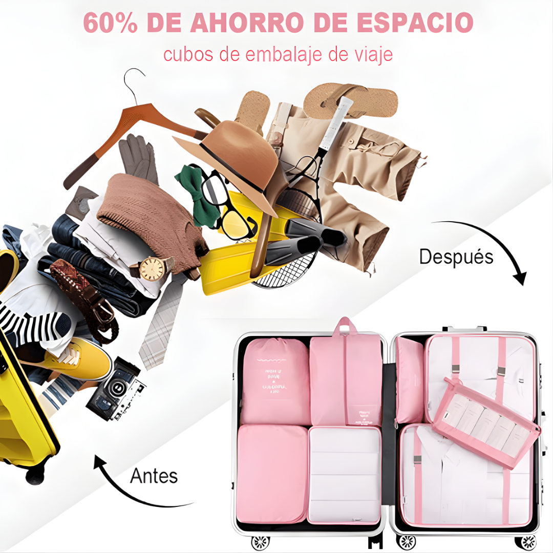 7 PIEZAS ORGANIZADOR DE VIAJE – Equipaje ordenado, espacio optimizado y viajes sin desorden