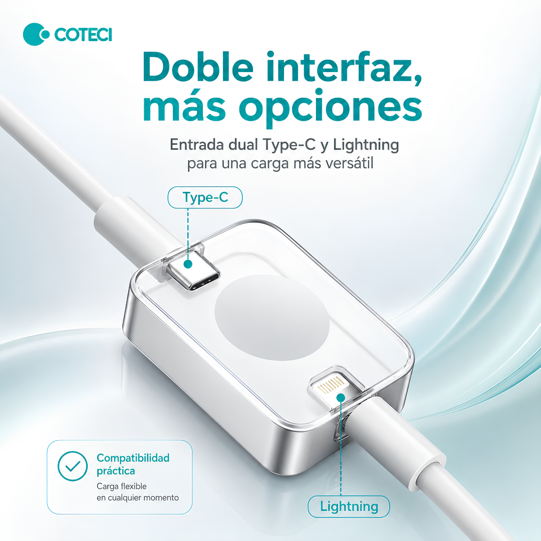 CARGADOR INALAMBRICO PARA RELOJ Y AIRPODS MODELO 26005-TS COTECI – Carga segura, compacta y práctica para tus esenciales Apple
