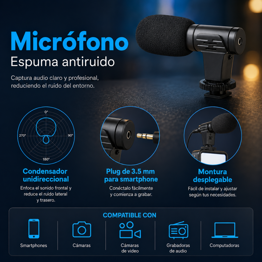 TRIPODE CON LUZ LED Y MICROFONO MODELO AY49G – Crea contenido con mejor luz, audio y estabilidad