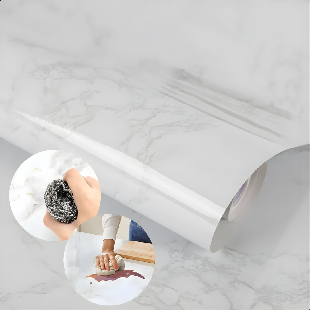 PAPEL ADHESIVO TIPO MÁRMOL – Renueva tus espacios al instante con estilo elegante e impermeable