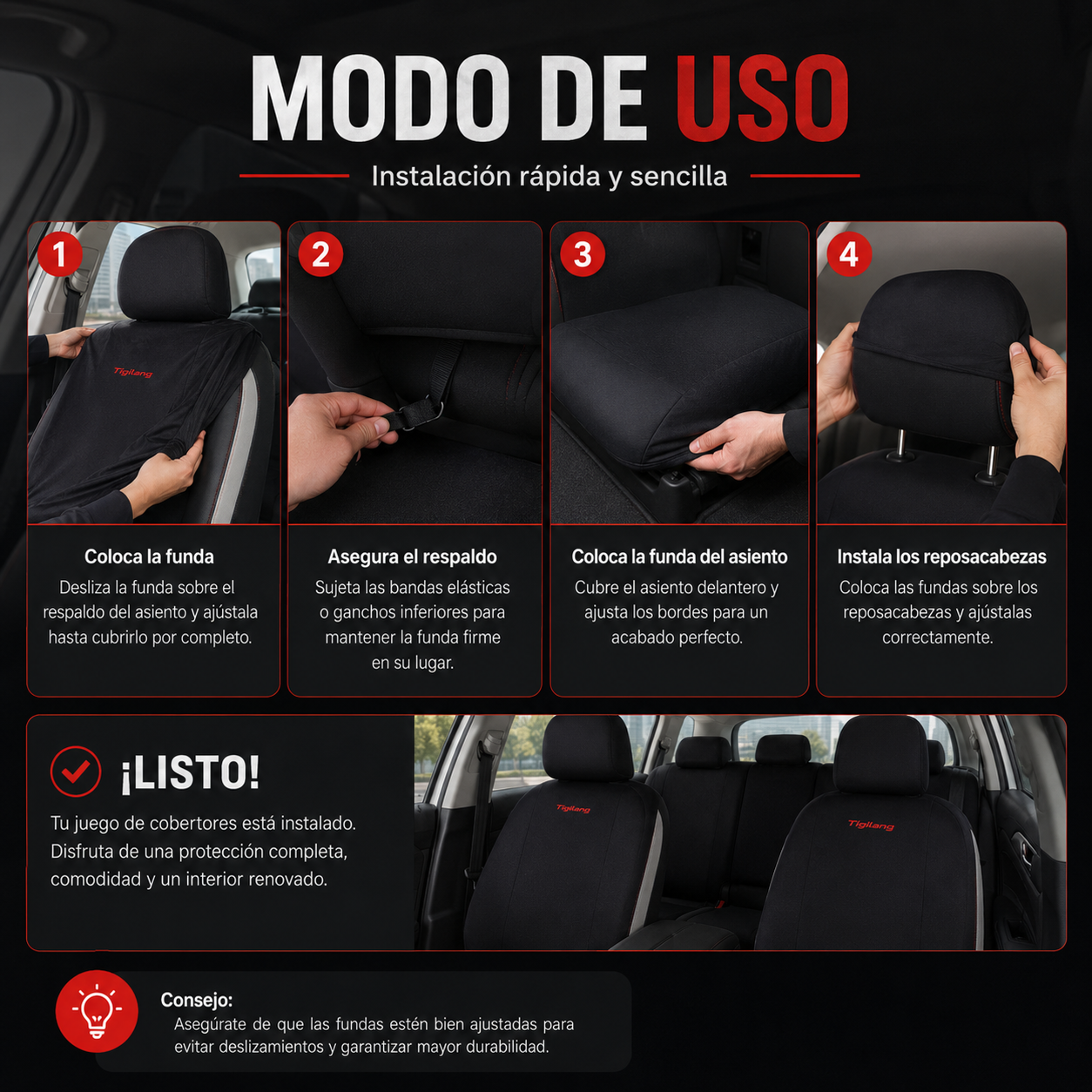 JUEGO DE COBERTORES EN POLIÉSTER PARA ASIENTOS DE CARRO – Renueva y protege