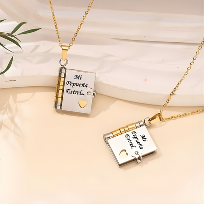 COLLAR DE LIBRO PARA HIJA L – Amor eterno, mensaje del corazón y un recuerdo para toda la vida