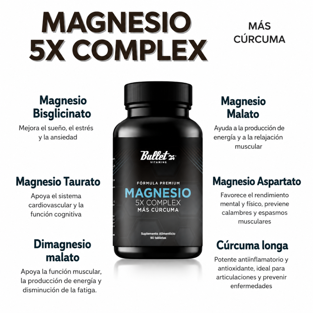 MAGNESIO 5X PLUS CON CÚRCUMA — Apoya tus músculos, articulaciones y bienestar diario