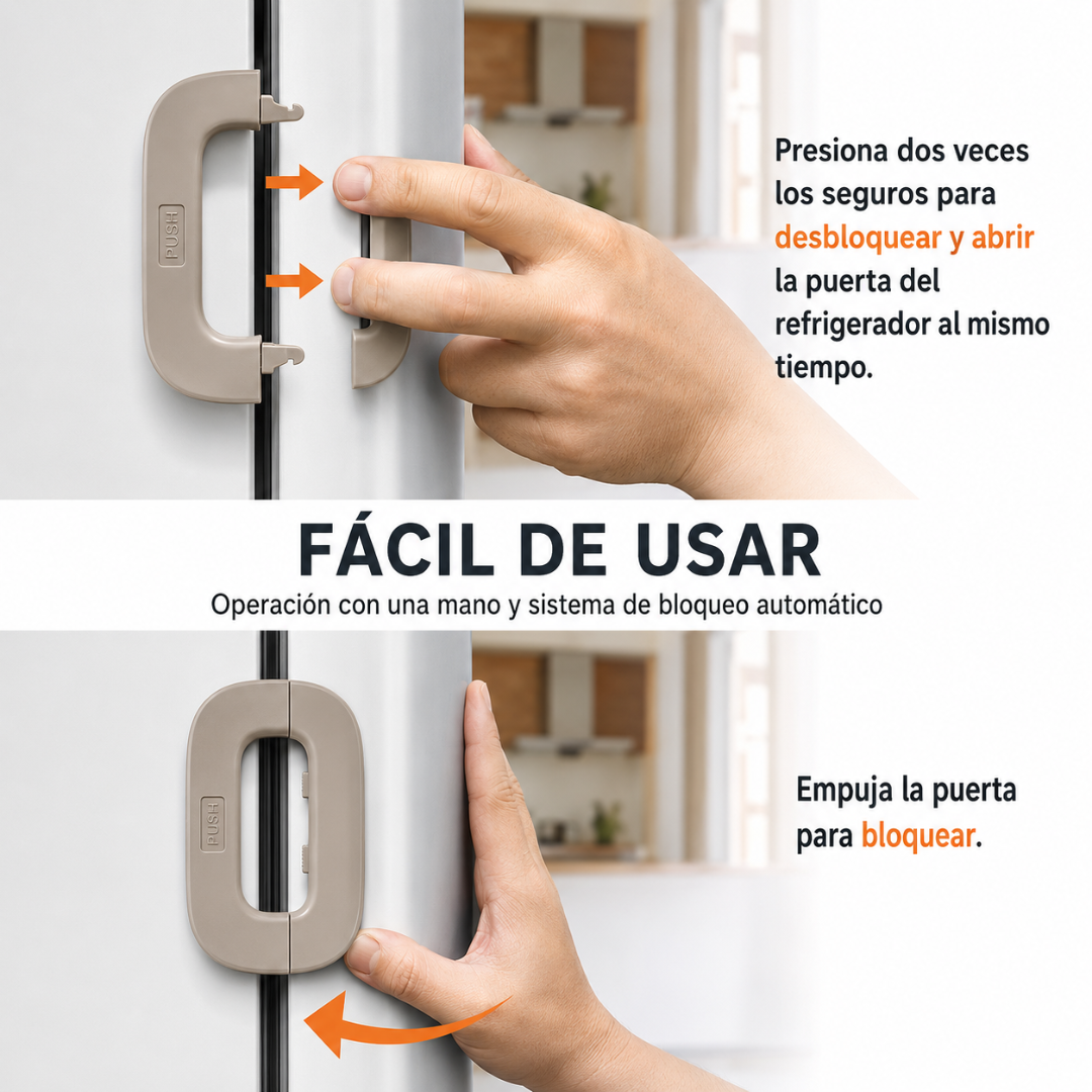 SISTEMA DE CIERRE PARA NEVERA Y ARMARIOS (PACK*3) — Protección infantil sin taladro ni herramientas