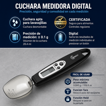 CUCHARA MEDIDORA PARA PESAR — La gramera que usa la cuchara misma, ideal para quien entrena y para alimentar bebés con precisión
