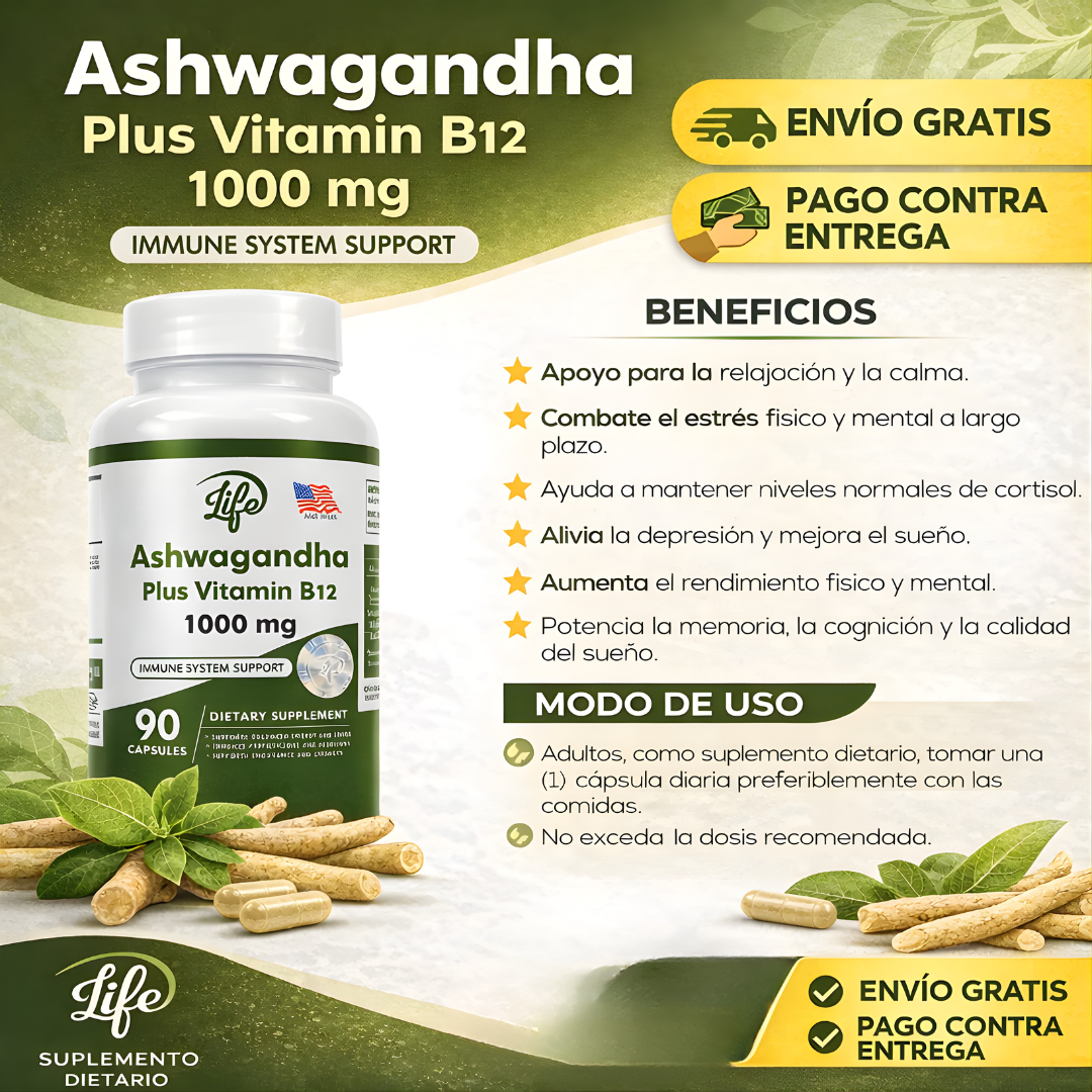 ASHWAGANDHA (Antídoto natural contra el estrés) – Equilibrio emocional, energía sostenida y apoyo integral diario
