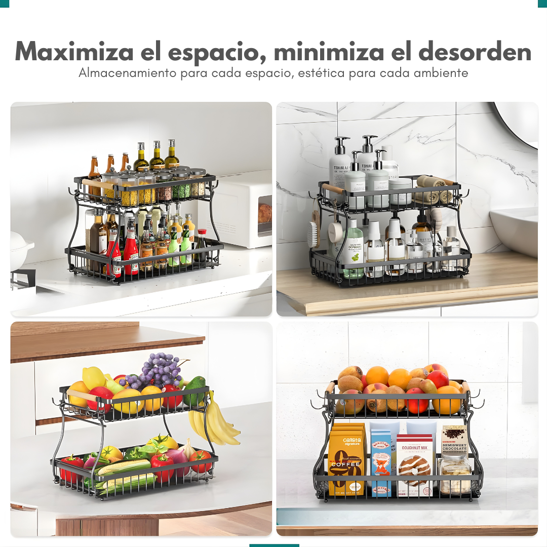 ORGANIZADOR MULTIFUNCIONAL DE 2 NIVELES – Cocina ordenada, espacio optimizado y alimentos siempre a la vista