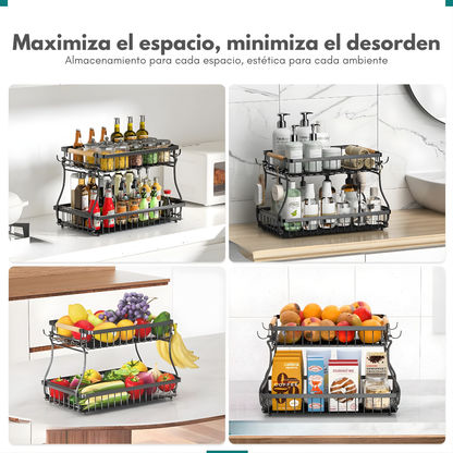 ORGANIZADOR MULTIFUNCIONAL DE 2 NIVELES – Cocina ordenada, espacio optimizado y alimentos siempre a la vista