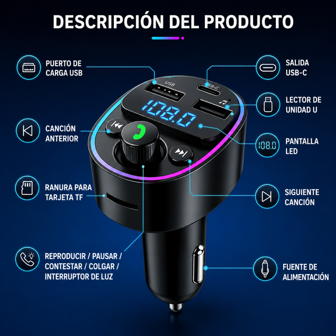TRANSMISOR MODELO DF04 DAVIN NEGRO – Música, llamadas y carga inteligente en tu carro
