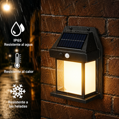 LÁMPARA SOLAR RETRO PARA PARED — Se carga sola y enciende sola cada noche