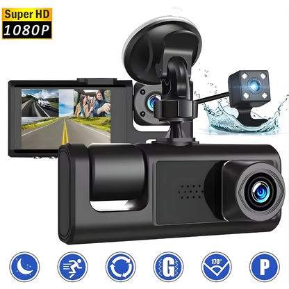 CÁMARA DASH TRIPLE PARA VEHÍCULO – Seguridad total, grabación simultánea y control completo en cada viaje