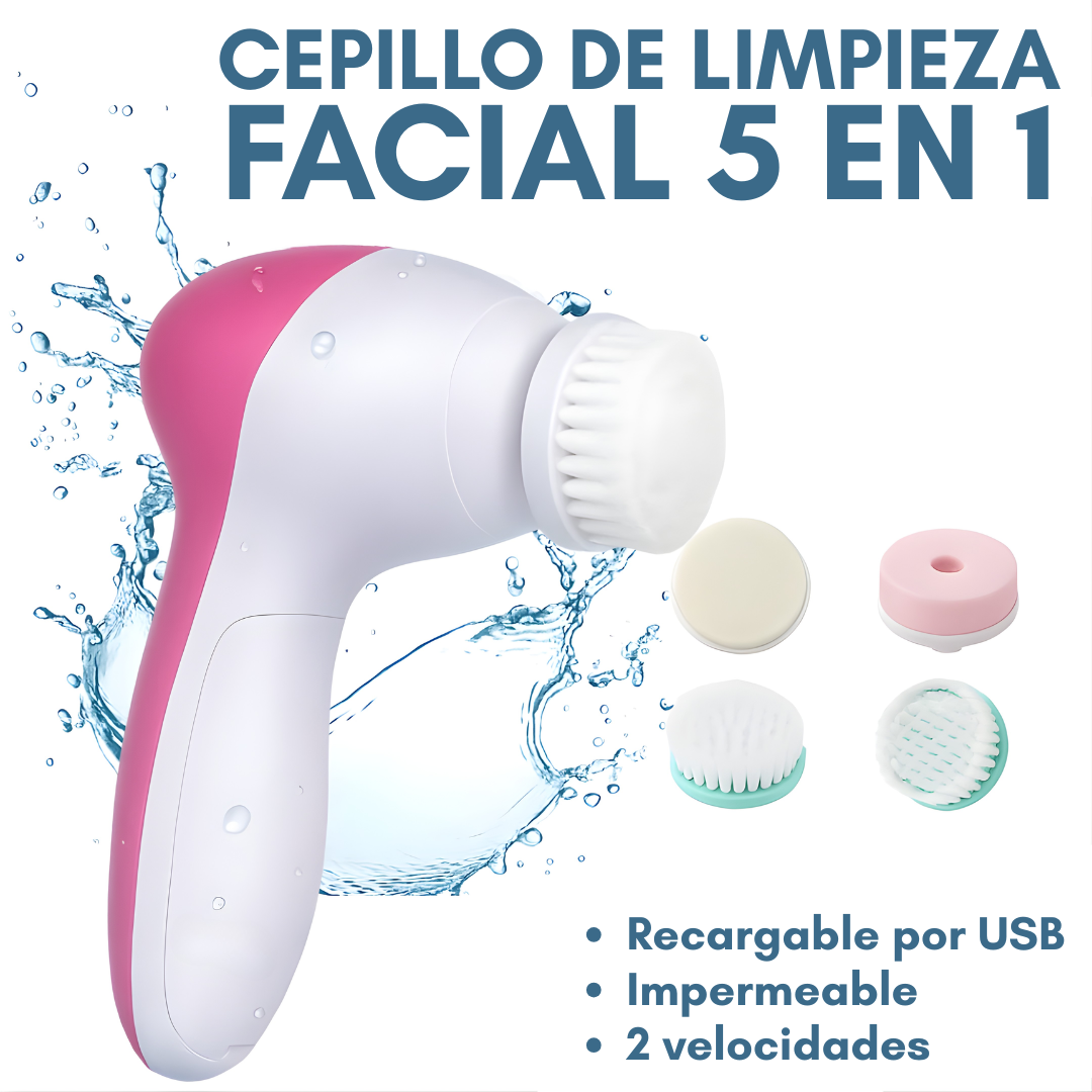 CEPILLO DE LIMPIEZA FACIAL 5 EN 1 – Limpieza profunda, exfoliación completa y cuidado facial en casa