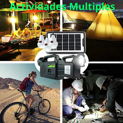 CENTRAL ELÉCTRICA SOLAR CON RADIO BT, LÁMPARA Y FOCOS – Energía, luz y conexión donde la necesites