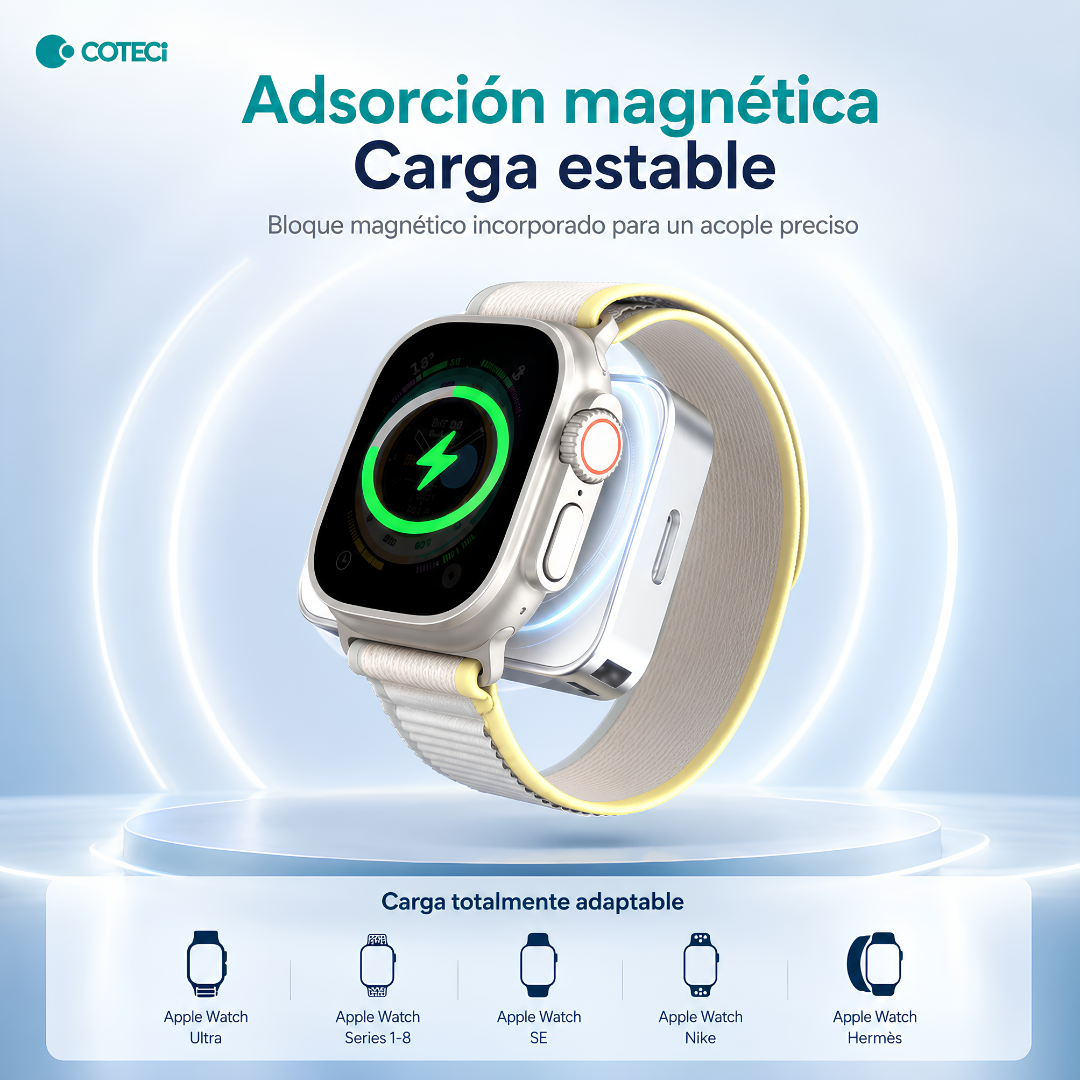 CARGADOR INALAMBRICO PARA RELOJ Y AIRPODS MODELO 26005-TS COTECI – Carga segura, compacta y práctica para tus esenciales Apple