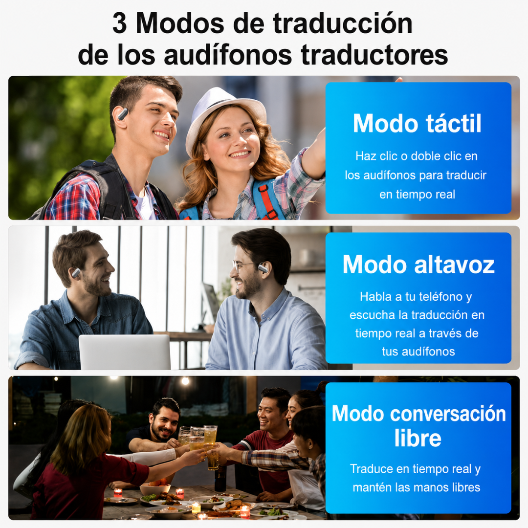 AUDIFONO CON MICROFONO Y AUDIO TRADUCTOR — Música, llamadas y traducción en tiempo real, todo en el mismo audífono
