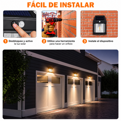 LÁMPARA SOLAR RETRO PARA PARED — Se carga sola y enciende sola cada noche