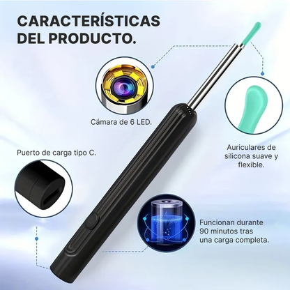REMOVEDOR DE CERUMEN CON CÁMARA — Ve lo que hay dentro y límpialo de verdad, sin cotonetes y sin riesgo