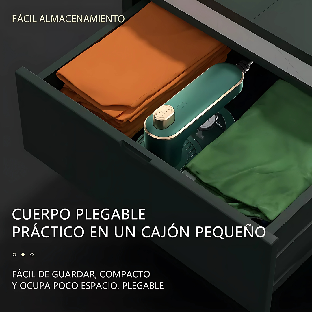 PLANCHA VIAJERA PLEGABLE CON ATOMIZADOR DE AGUA — Potencia profesional en el bolsillo. La ropa impecable donde vayas.