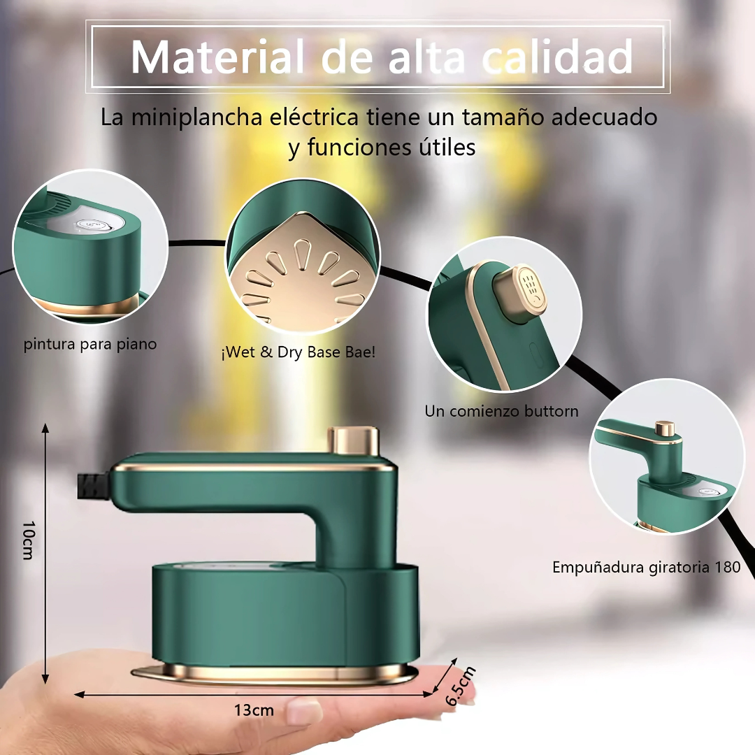 PLANCHA VIAJERA PLEGABLE CON ATOMIZADOR DE AGUA — Potencia profesional en el bolsillo. La ropa impecable donde vayas.